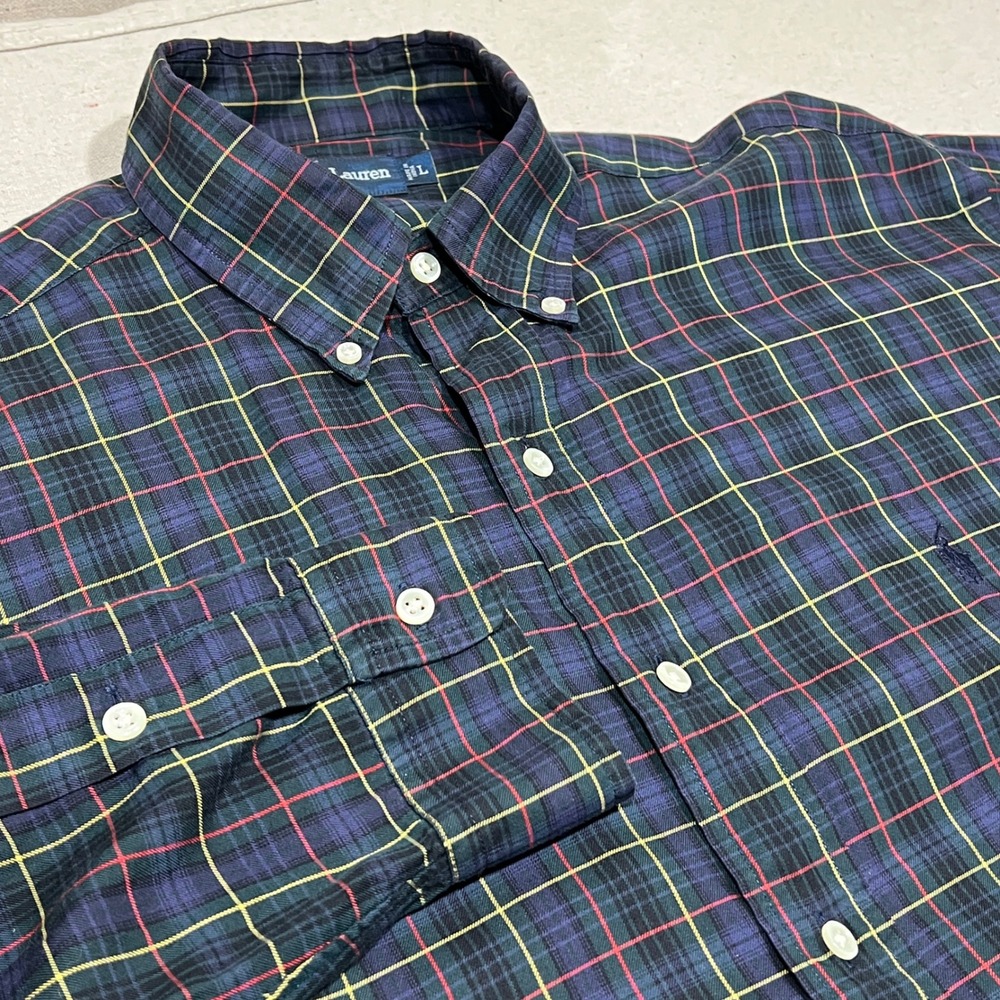 Ralph Lauren Blake Plaid Button Down Shirt Long Sleeve Mens Large Cotton